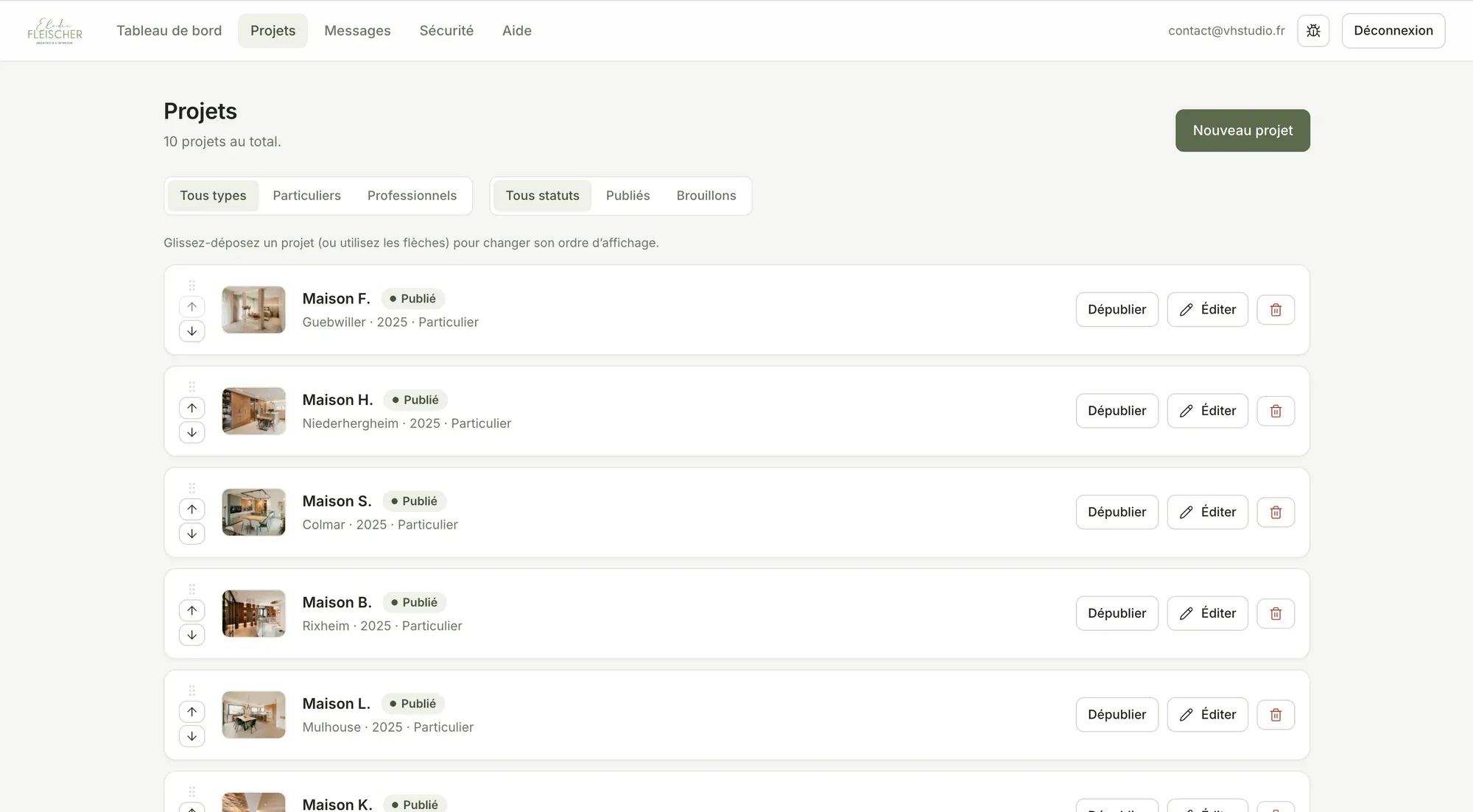 Espace d’administration sur-mesure du site Élodie Fleischer